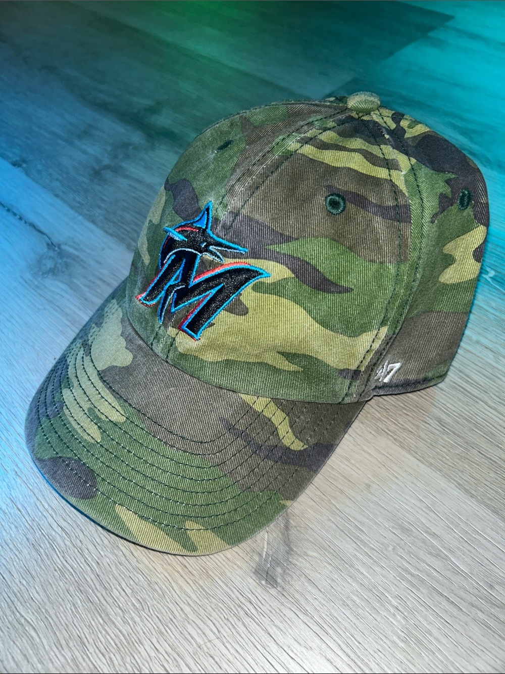 47 Brand MLB Camo Baseball Cap with Miami Marlins Embroidered Logo